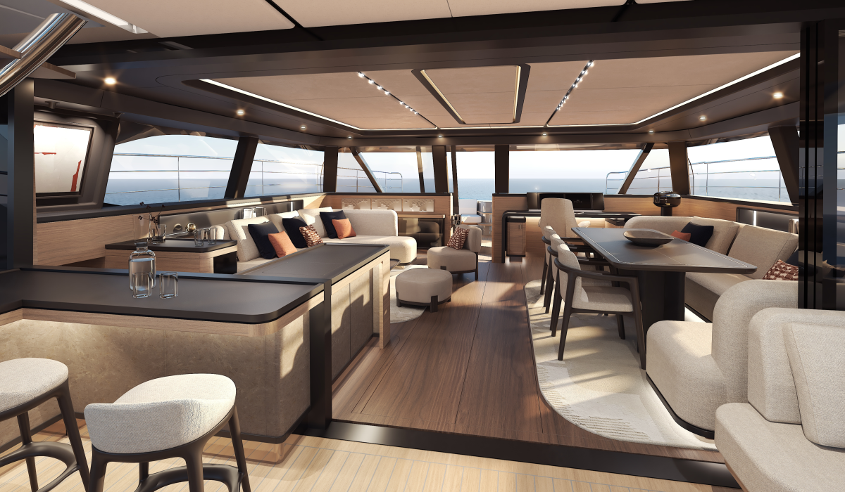 Oyster P60 power catamaran interior saloon 13