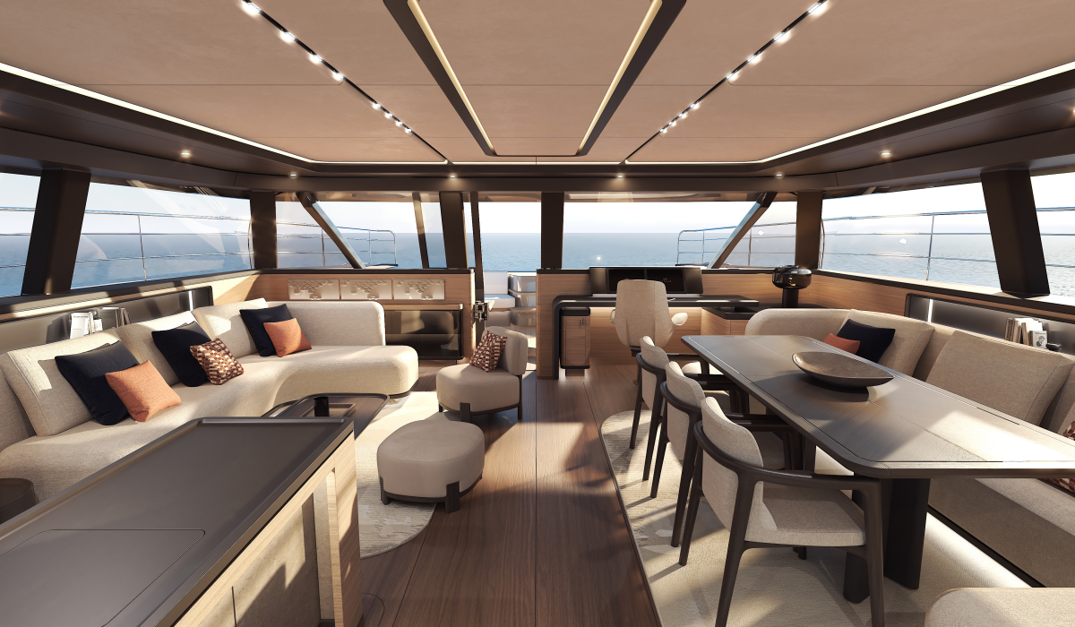 Oyster P60 power catamaran interior saloon 3