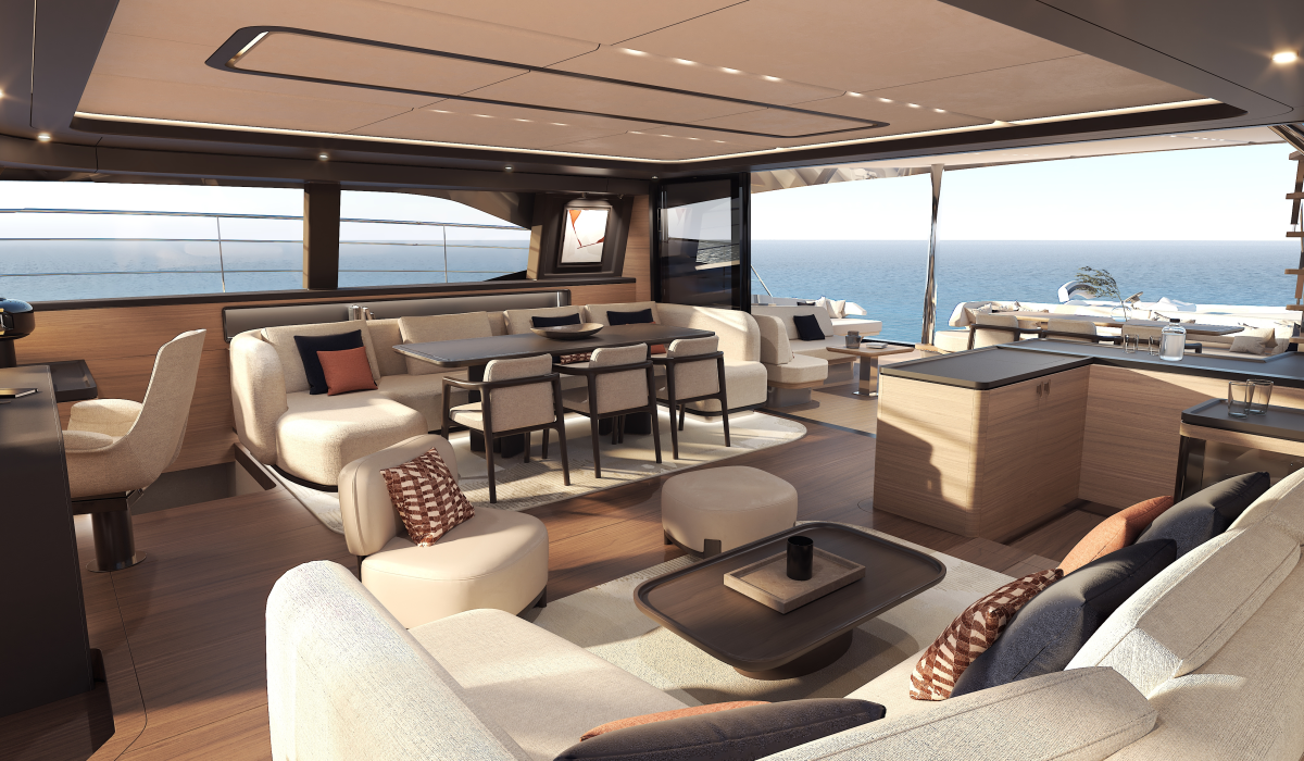 Oyster P60 power catamaran interior saloon 5