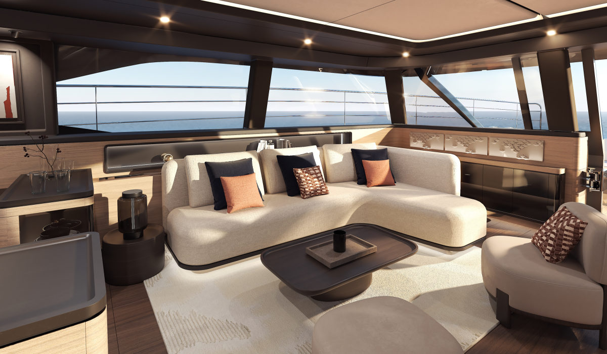 Oyster P60 power catamaran interior saloon 6