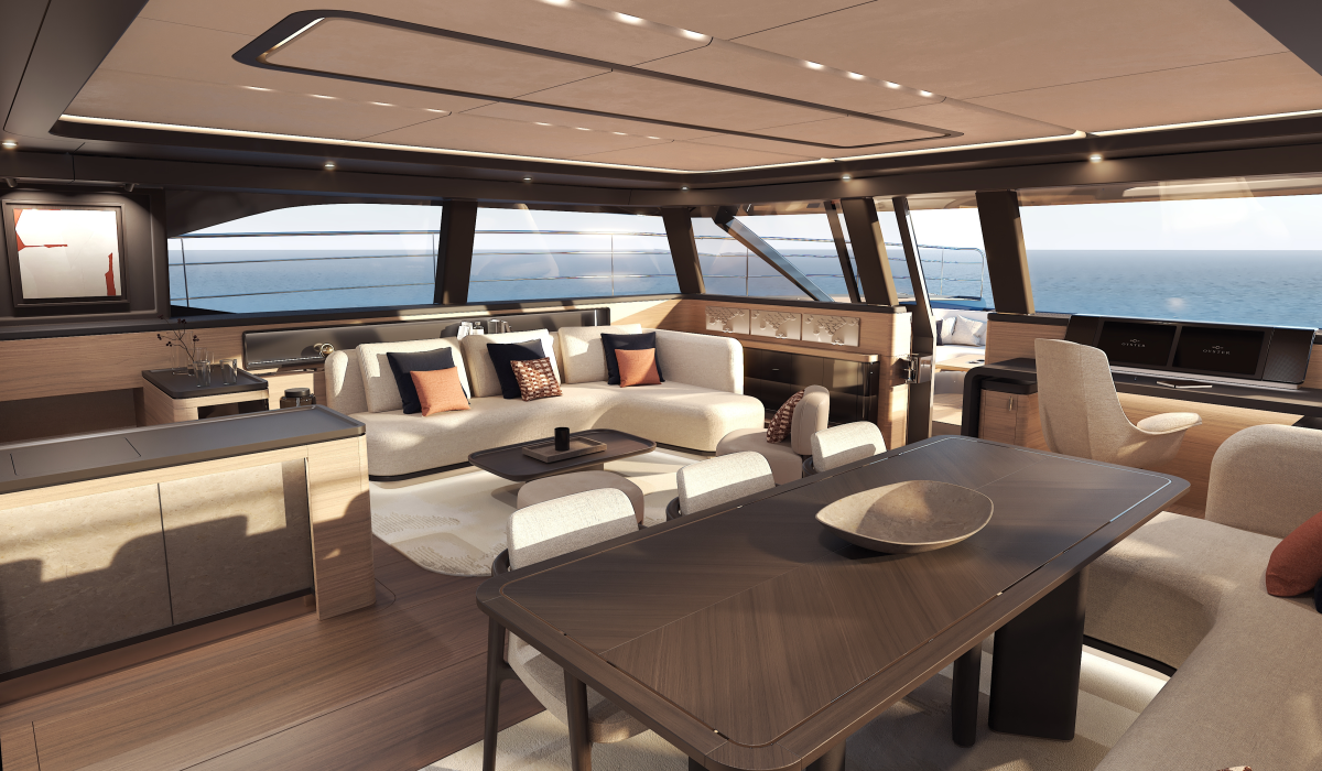Oyster P60 power catamaran interior saloon 7