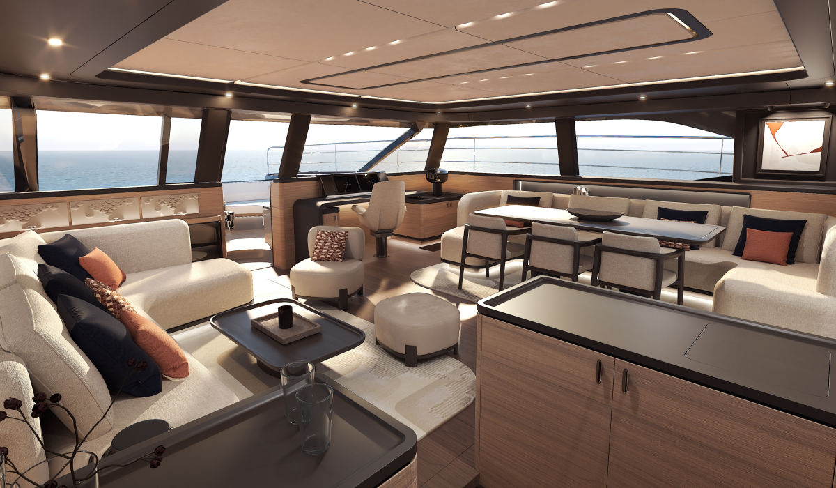 Oyster P60 power catamaran interior saloon 8