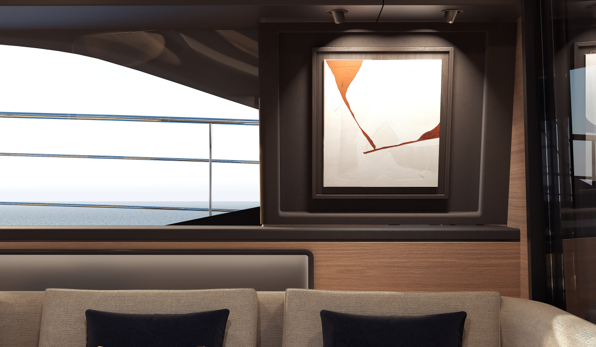 Oyster P60 power catamaran interior saloon detail