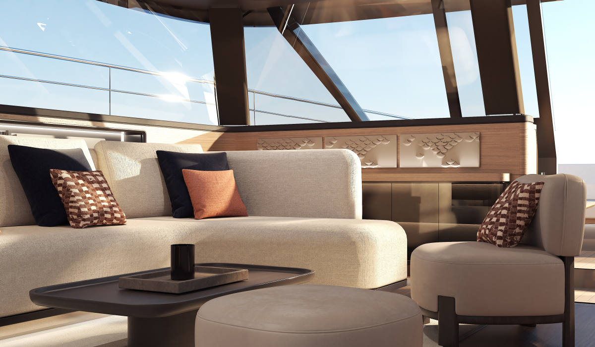 Oyster P60 power catamaran interior saloon