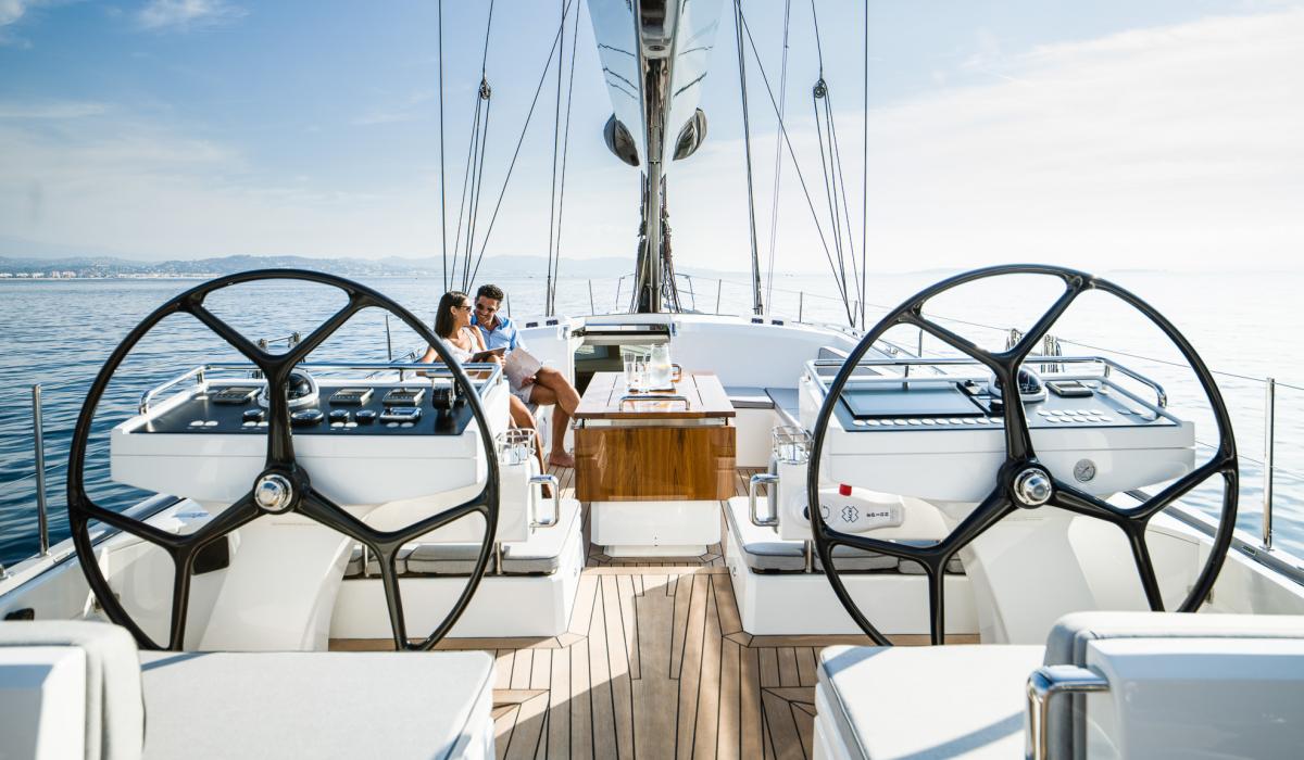 Oyster Yachts Oyster 745 Gracious 75 Foot Luxury Sailing Yacht At Anchor Helm Stations