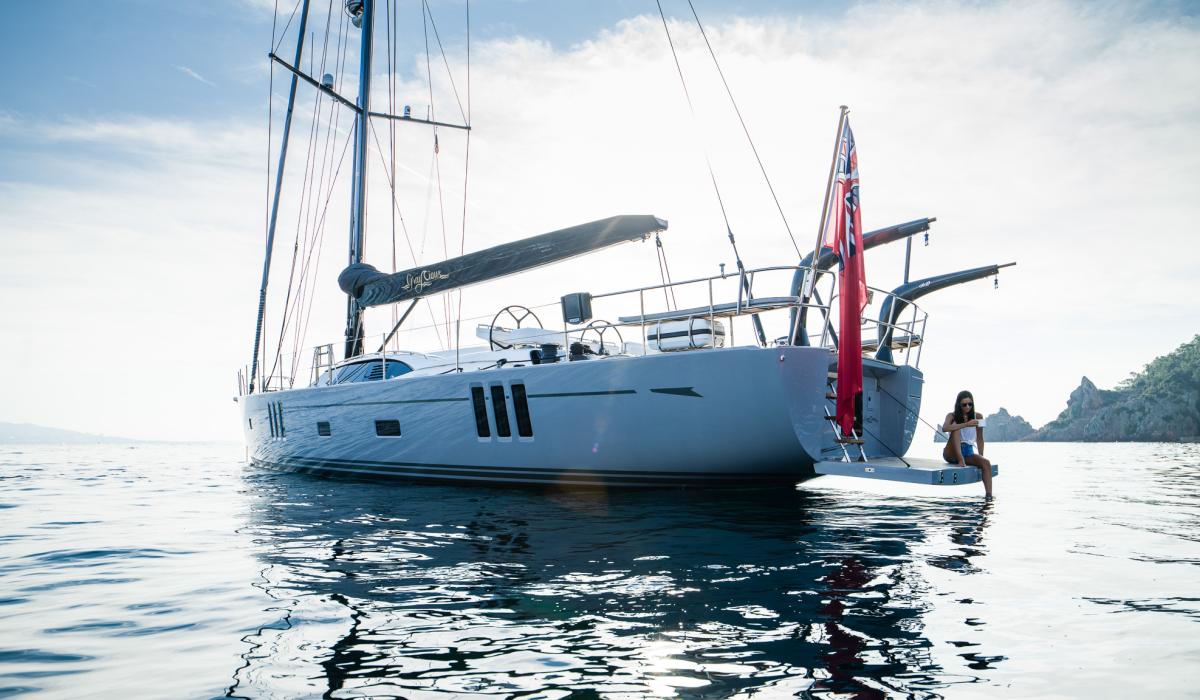 Oyster Yachts Oyster 745 Gracious 75 Foot Luxury Sailing Yacht At Anchor Swim Platform