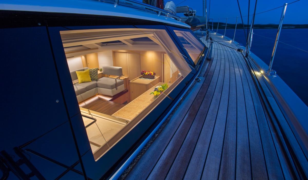 Oyster Yachts Oyster 745 Gracious 75 Foot Luxury Sailing Yacht Deck Window Night