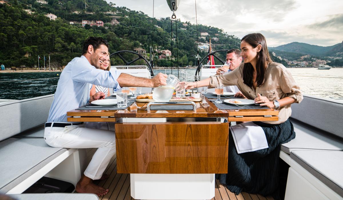 Oyster Yachts Oyster 745 Gracious 75 Foot Luxury Sailing Yacht Lunch Cockpit