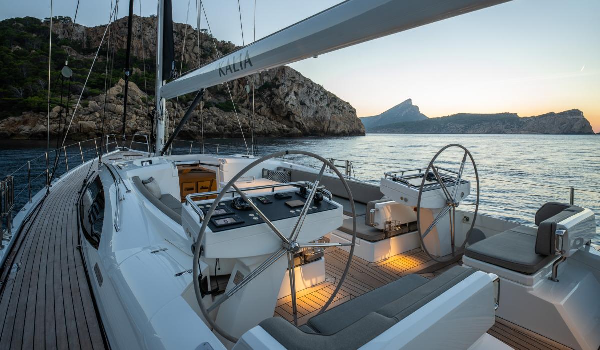 Oyster Yachts Oyster 745 Kalia Helm Stations Dusk Mood Lights