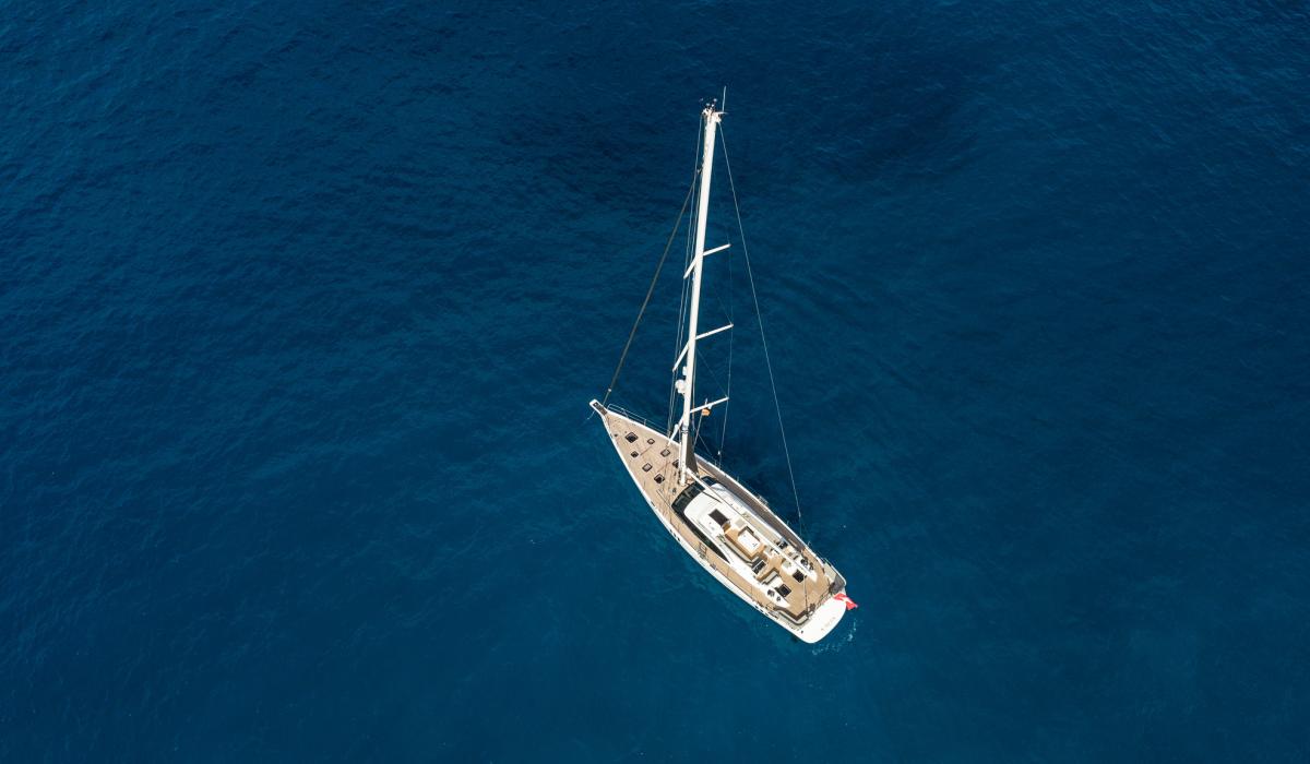 Oyster Yachts Oyster 745 Kalia Luxury Sailing Yacht At Anchor Birdseye View