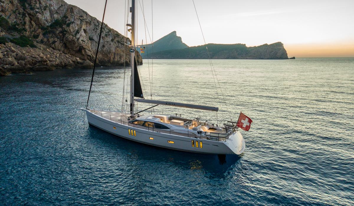 Oyster Yachts Oyster 745 Kalia Luxury Sailing Yacht At Anchor Sunset