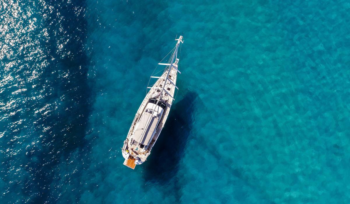 Oyster Yachts Oyster 745 Mexican Wave Luxury Sailing Yacht At Anchor Drone View