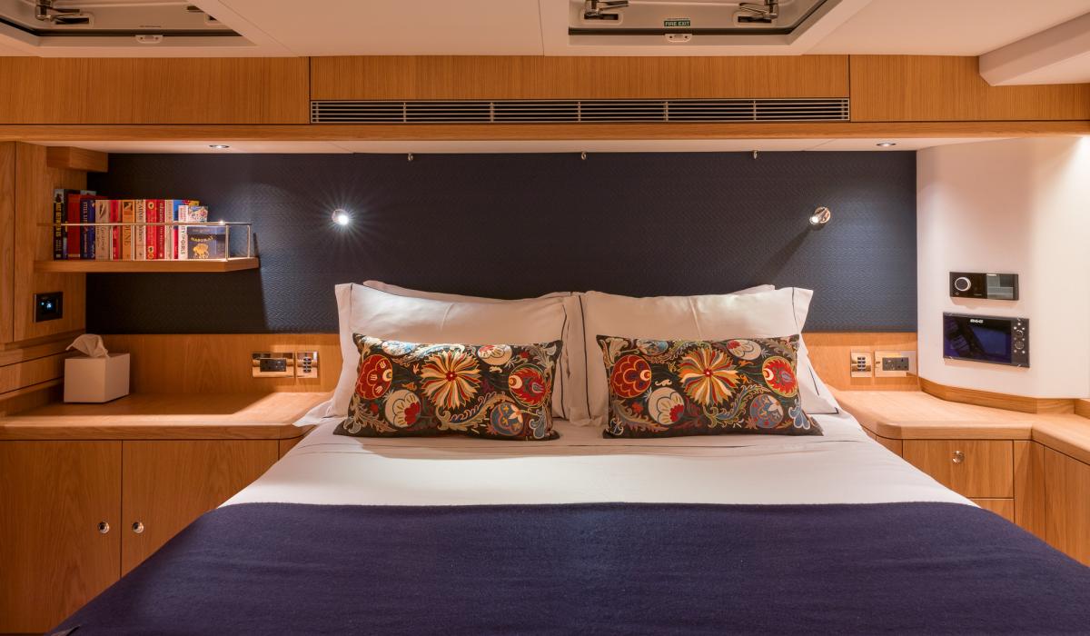 Oyster Yachts Oyster 745 Mexican Wave Luxury Sailing Yacht Interior Master Cabin Bed