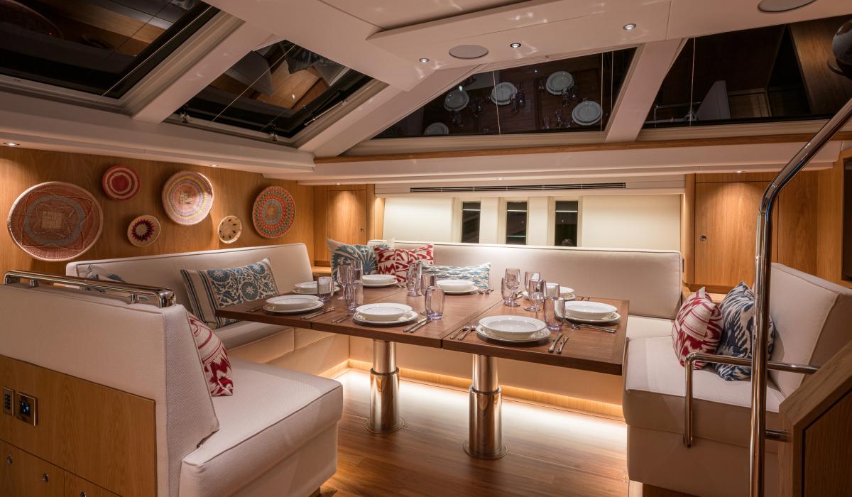Oyster Yachts Oyster 745 Mexican Wave Luxury Sailing Yacht Interior Saloon Dinner Table