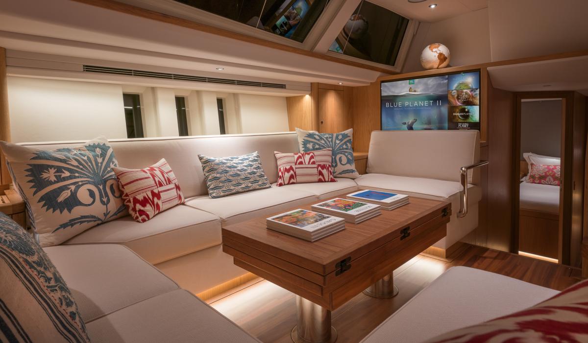 Oyster Yachts Oyster 745 Mexican Wave Luxury Sailing Yacht Interior Saloon TV
