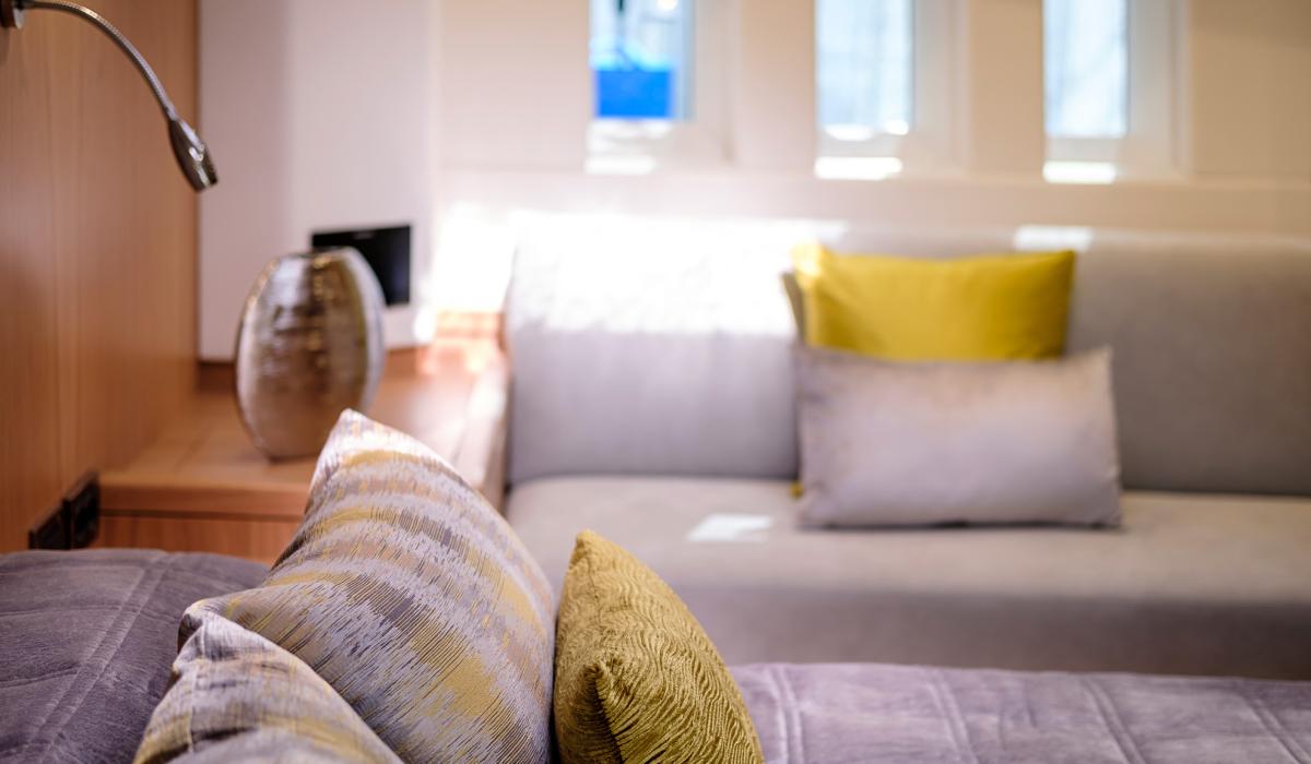 Oyster Yachts Oyster 745 Pitanga 75 Foot Luxury Sailing Yacht Interior Master Cabin Sofa