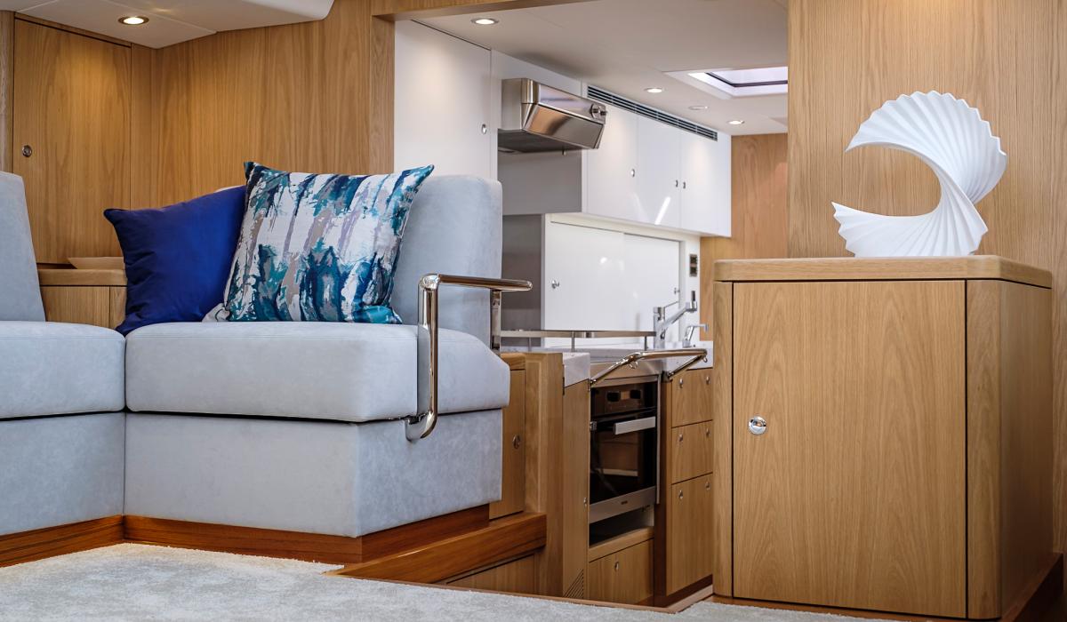 Oyster Yachts Oyster 745 Pitanga 75 Foot Luxury Sailing Yacht Interior Saloon to Galley