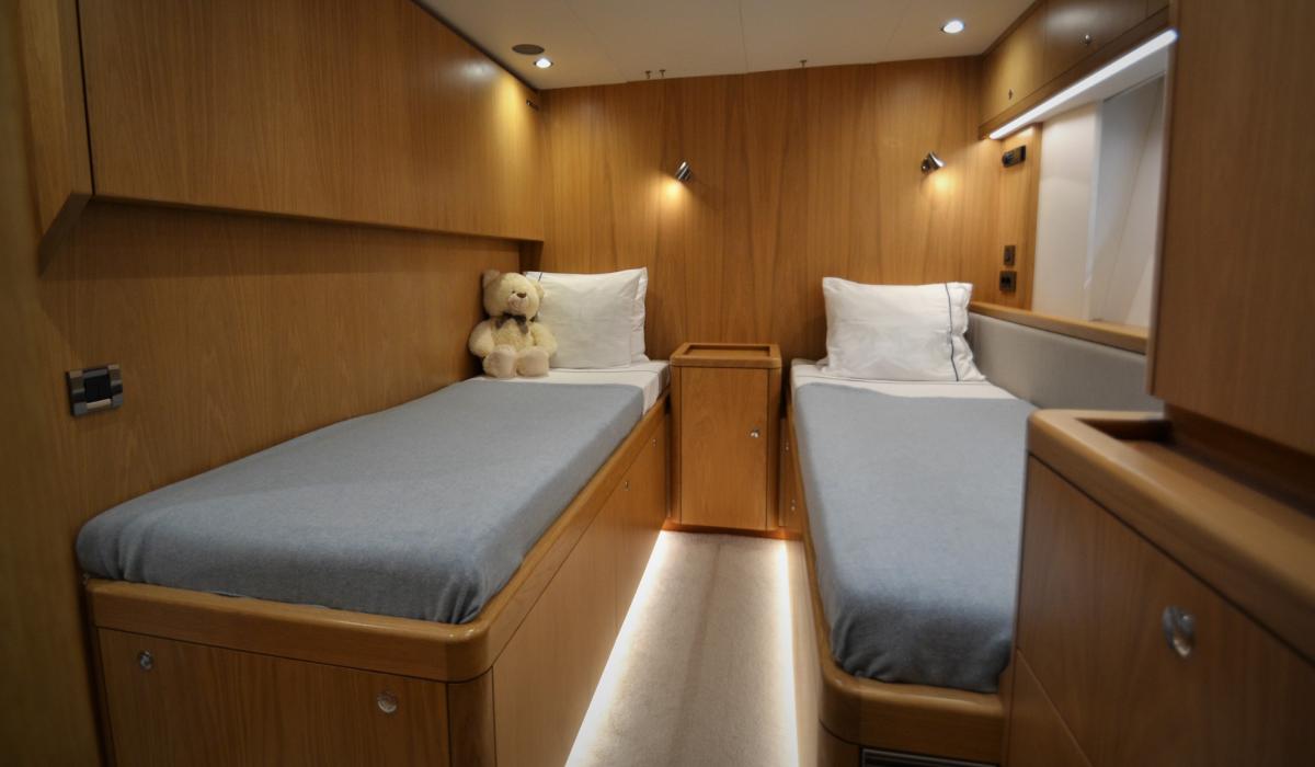 Oyster Yachts Oyster 745 Pitanga 75 Foot Luxury Sailing Yacht Interior Twin Beds Cabin