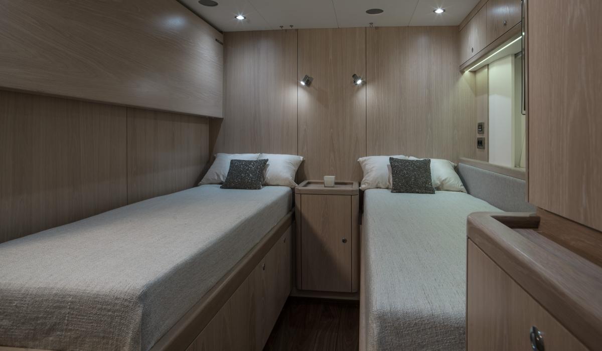 Oyster Yachts Oyster 745 Satori Luxury Sailing Yacht Interior Guest Cabin Single Beds