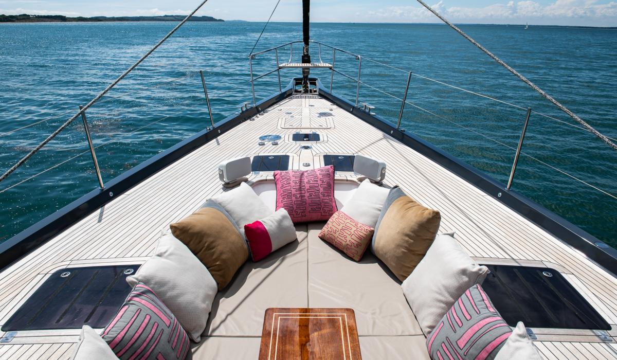 Oyster Yachts Oyster 885 90 foot luxury sailing yacht foredeck entertaining space