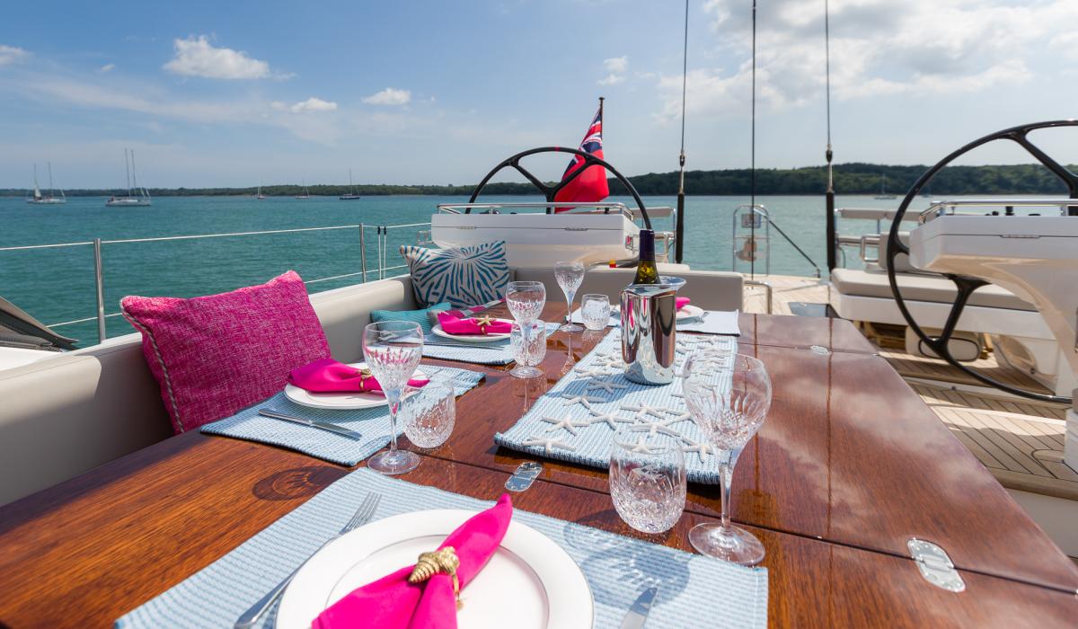 Oyster Yachts Oyster 885 Achenar Luxury Sailing Yacht Cockpit Table Set up