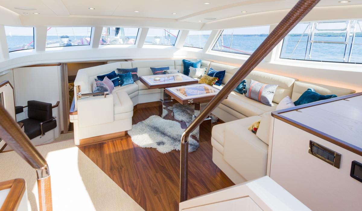Oyster Yachts Oyster 885 Achenar Luxury Sailing Yacht Saloon from stairs