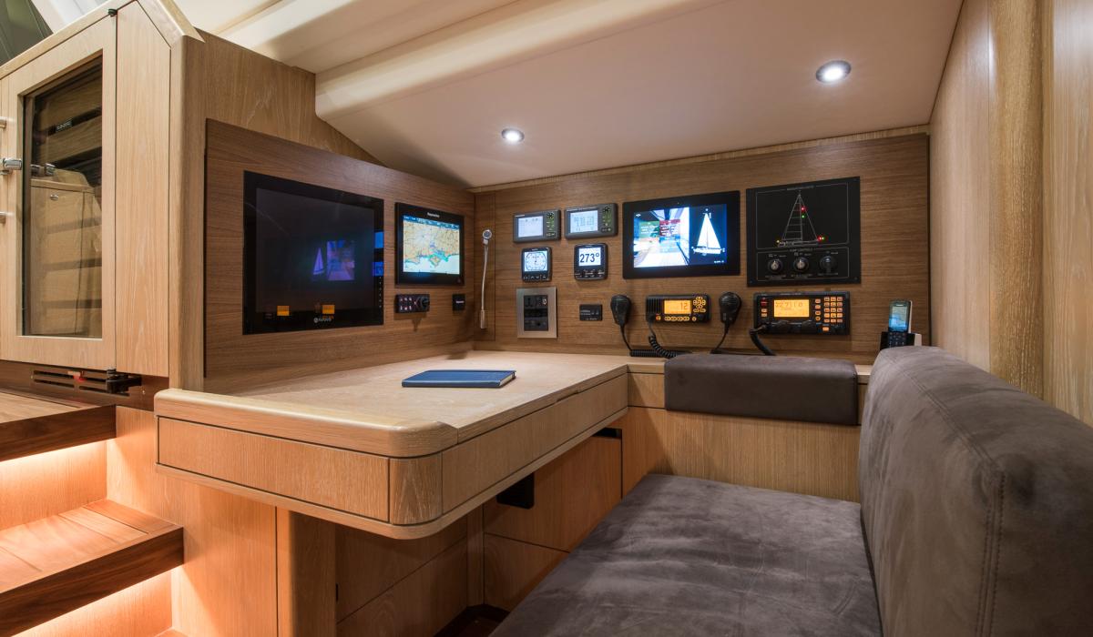 Oyster Yachts Oyster 885 Firebird 90 Foot Sailing Yacht Interior Navigation Station