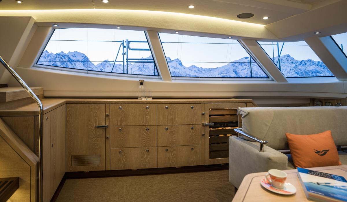 Oyster Yachts Oyster 885 Firebird 90 Foot Sailing Yacht Saloon Mountains View