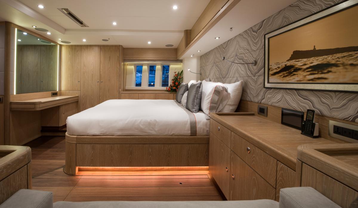 Oyster Yachts Oyster 885 Firebird Luxury Sailing Yacht Interior Master Cabin Mood Lighting