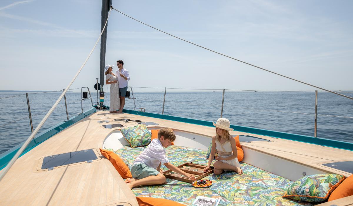 Oyster Yachts Oyster 885 Karibu Luxury Sailing Yacht Foredeck Family