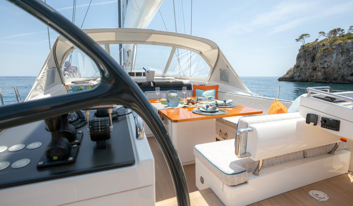 Oyster Yachts Oyster 885 Karibu Luxury Sailing Yacht Helm Station and Cockpit