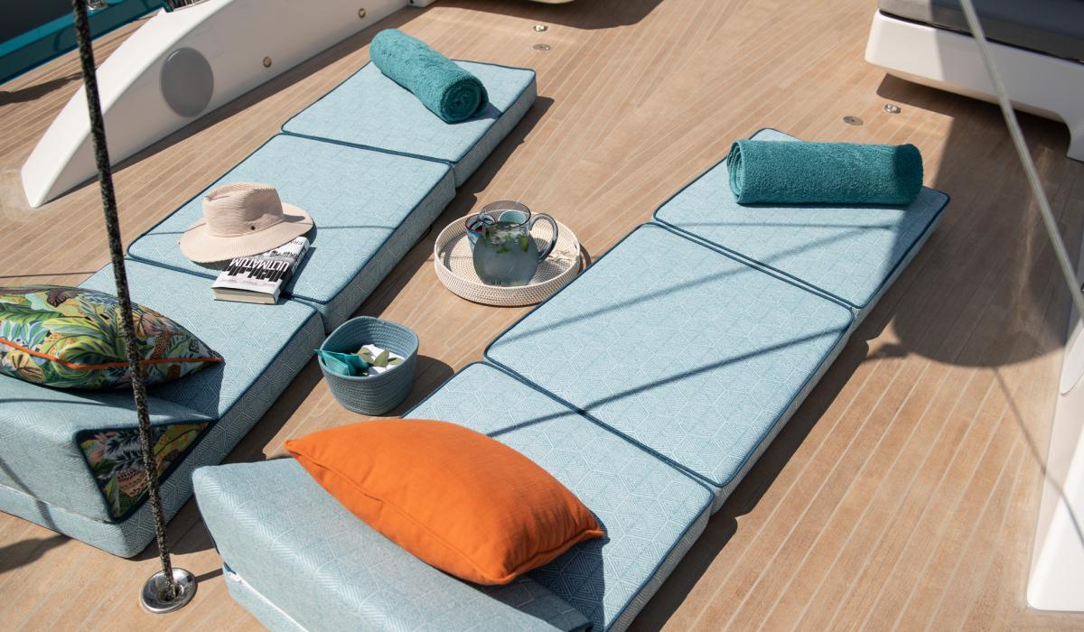 Oyster Yachts Oyster 885 Karibu Sailing Yacht Aft Deck Relaxing Sunbathe Cushions