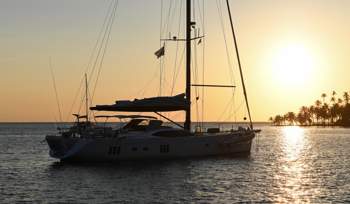 Oyster Yachts Oyster 885 Satori II Luxury Sailing Yacht At Anchor San Blas Sunset