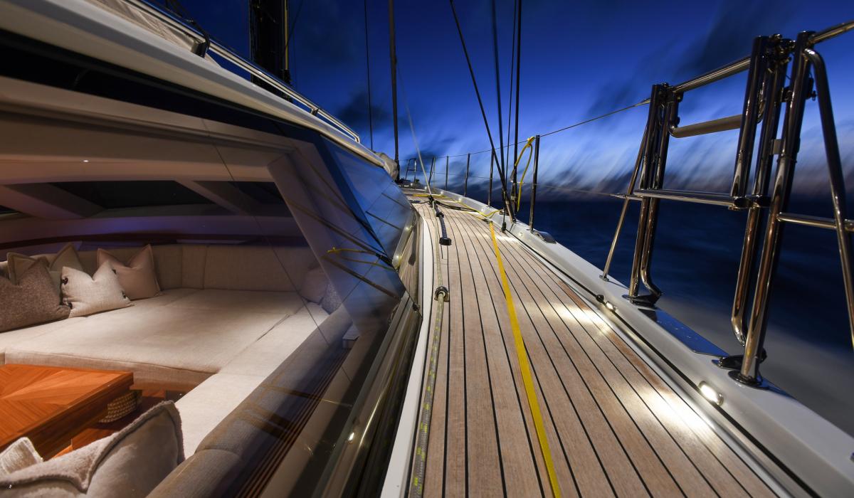 Oyster Yachts Oyster 885 Satori II Luxury Sailing Yacht Exterior Lighting Side Deck Night