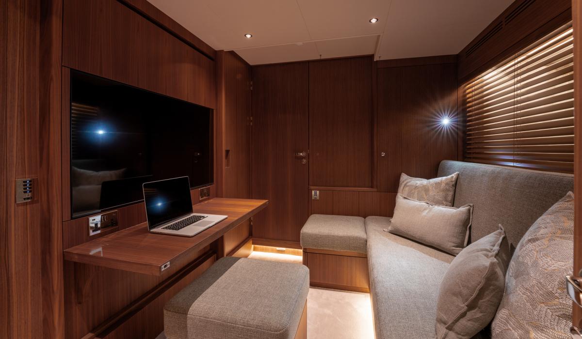 Oyster Yachts Oyster 885 Satori II Luxury Sailing Yacht Master Cabin TV Sofa