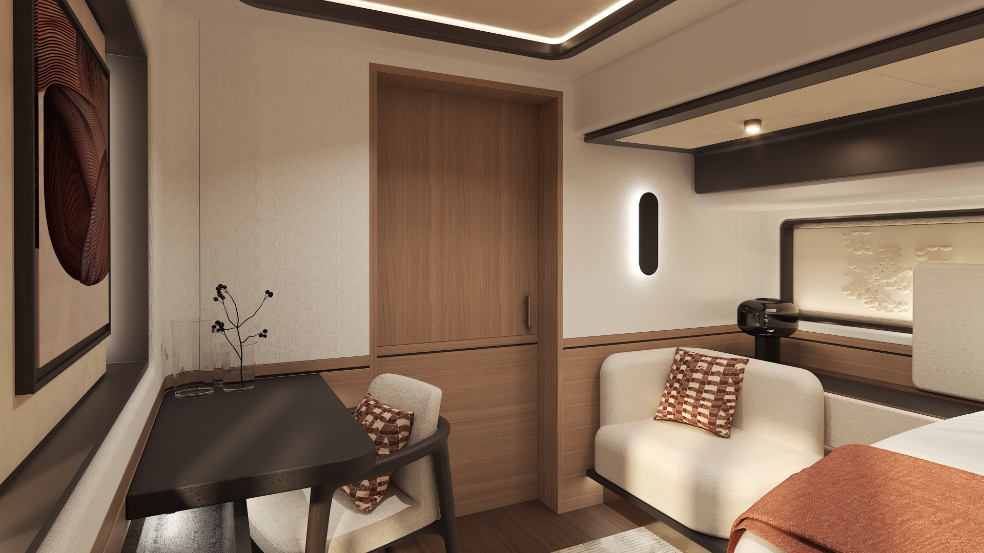 P60 60 foot power catamaran guest cabin
