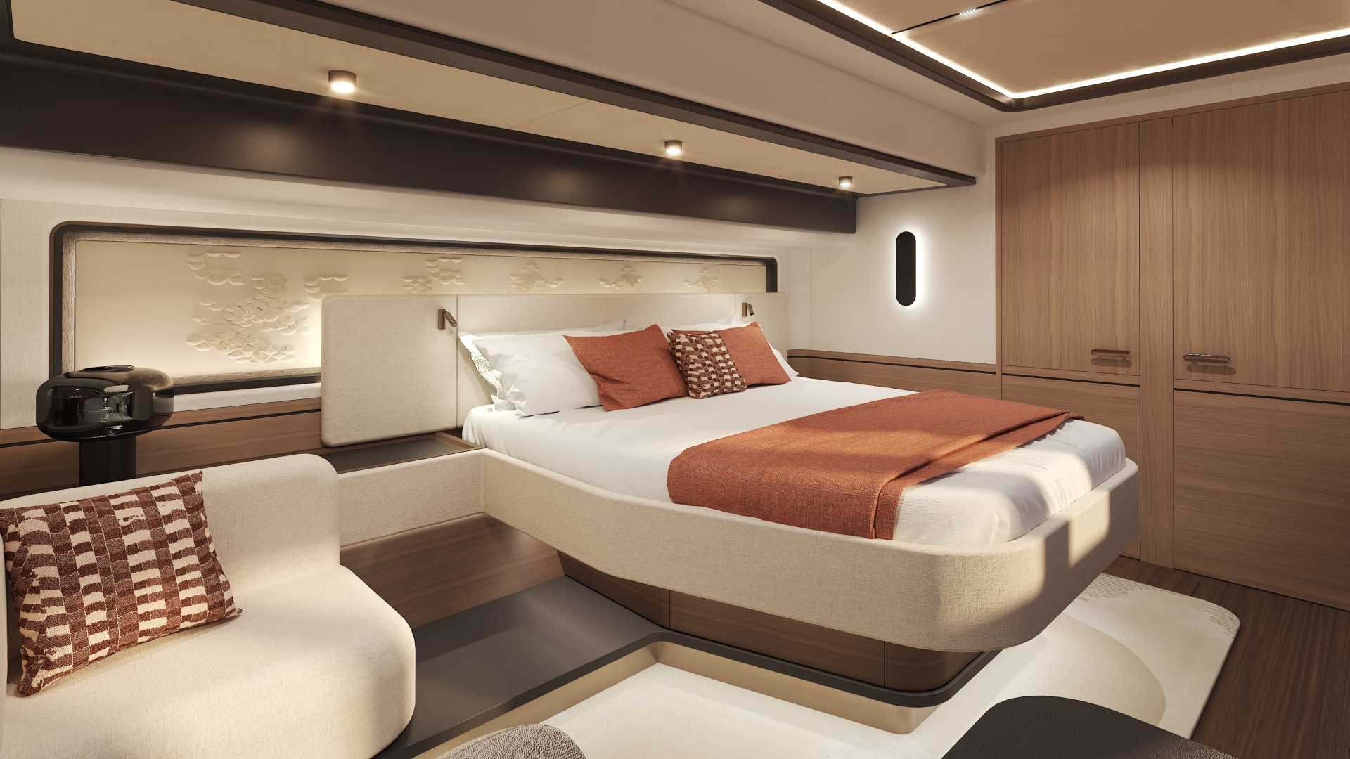 P60 60 foot power catamaran owners cabin